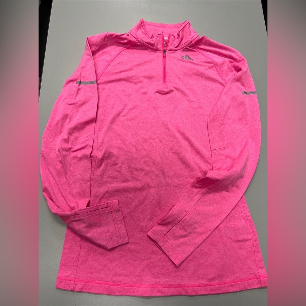 Adidas Running Climalite 1/2 Zip Long Sleeve Pink  Top Shirt Thumbholes Size S